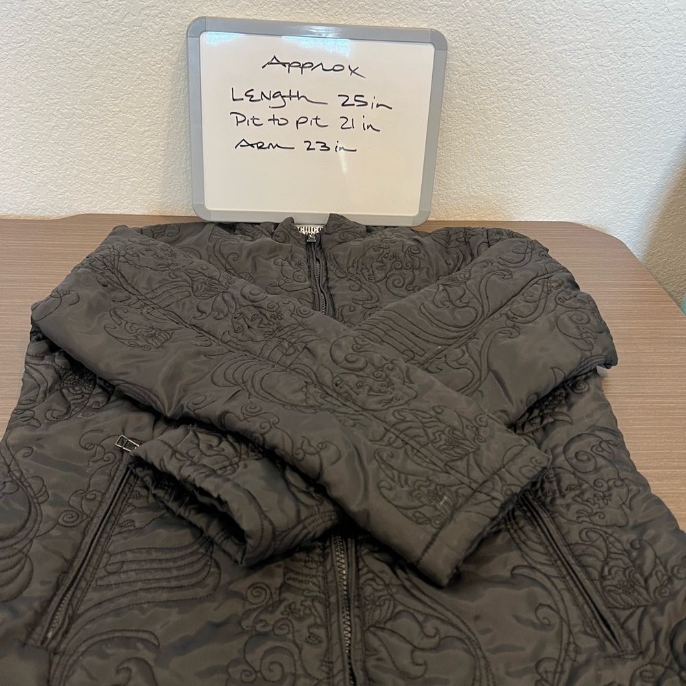 Vintage Boho Chico’s Design Black Quilted Embroidered Zip Jacket Size 1 M/L - Picture 6 of 6